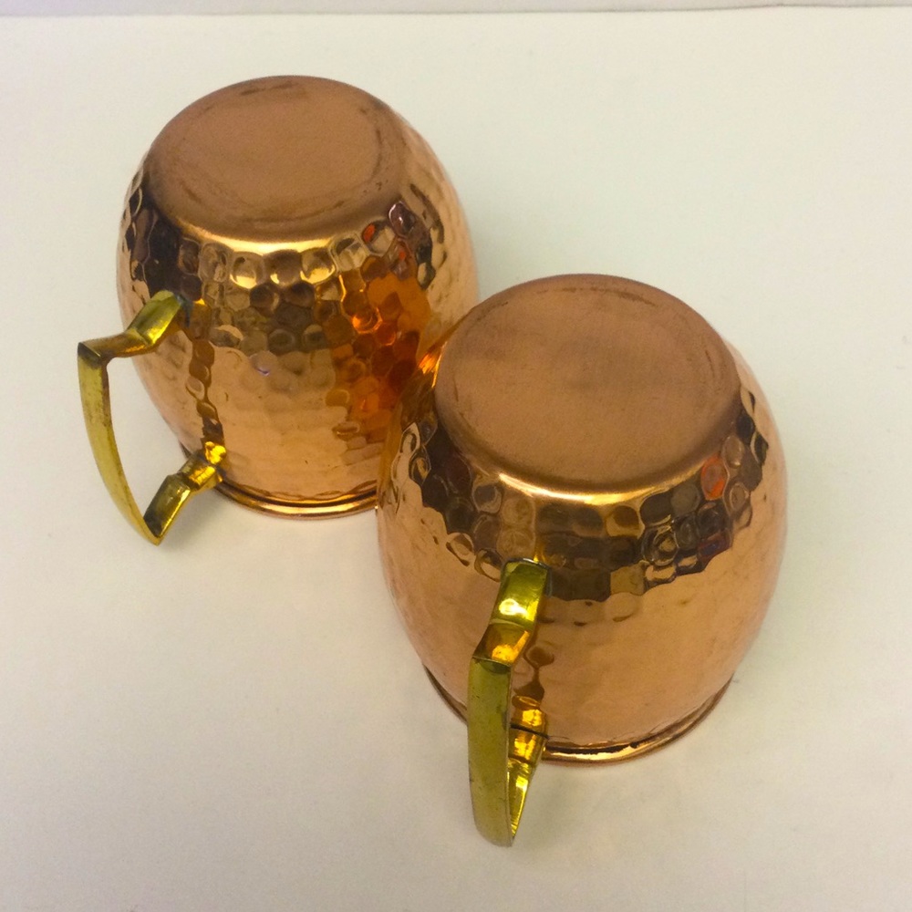 PAIR OF HAMMERED POLISHED COPPER MOSCOW MULE MUGS EUC - Picture 5 of 5